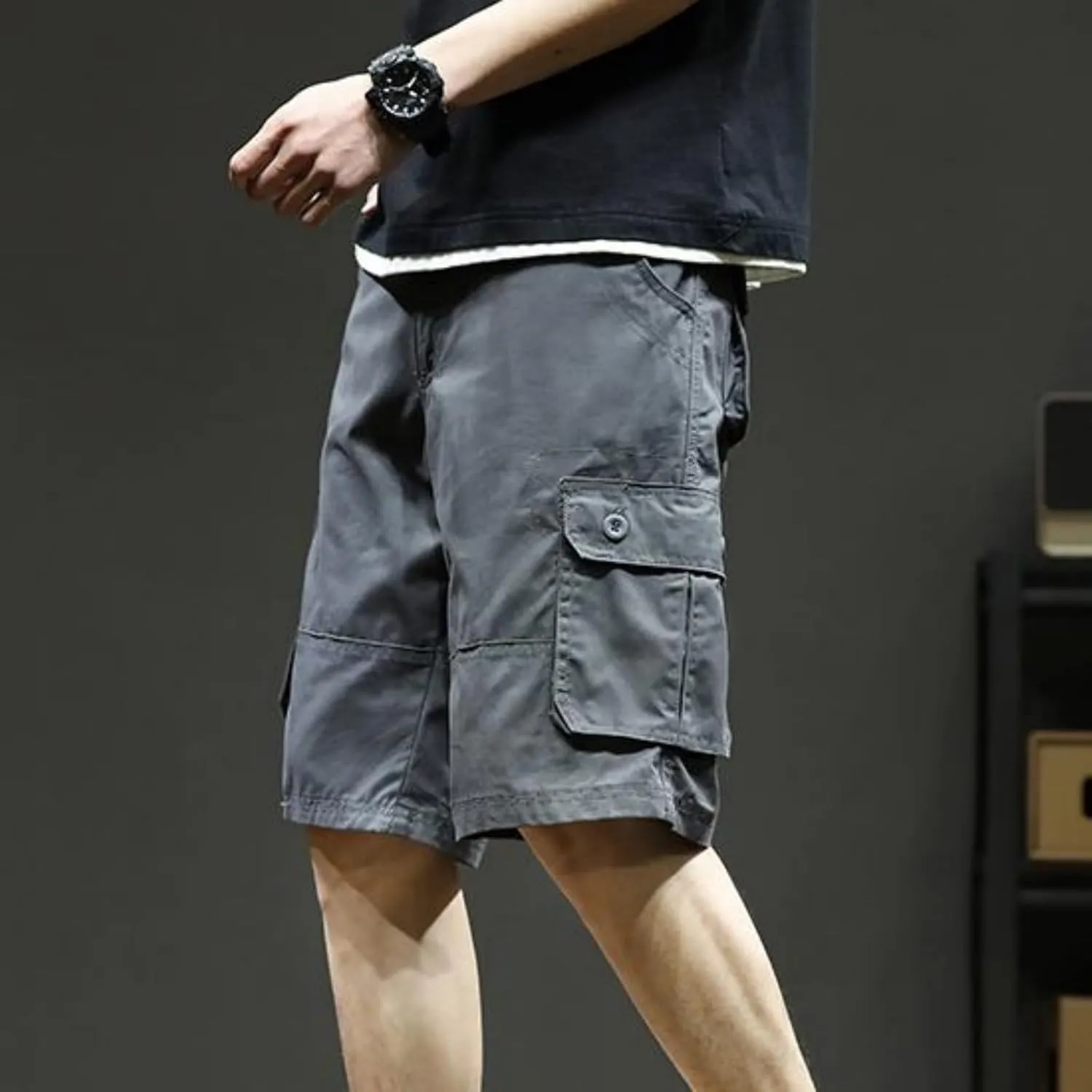 Plus Size Shorts for Men Elastic Waist Multiple Pockets Cargo Shorts Drawstring Breathable Athletic Half Short Pants