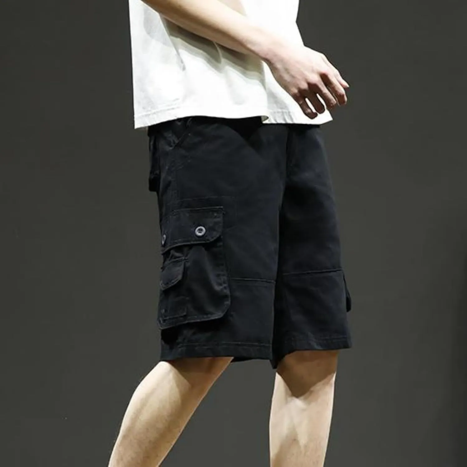 Plus Size Shorts for Men Elastic Waist Multiple Pockets Cargo Shorts Drawstring Breathable Athletic Half Short Pants