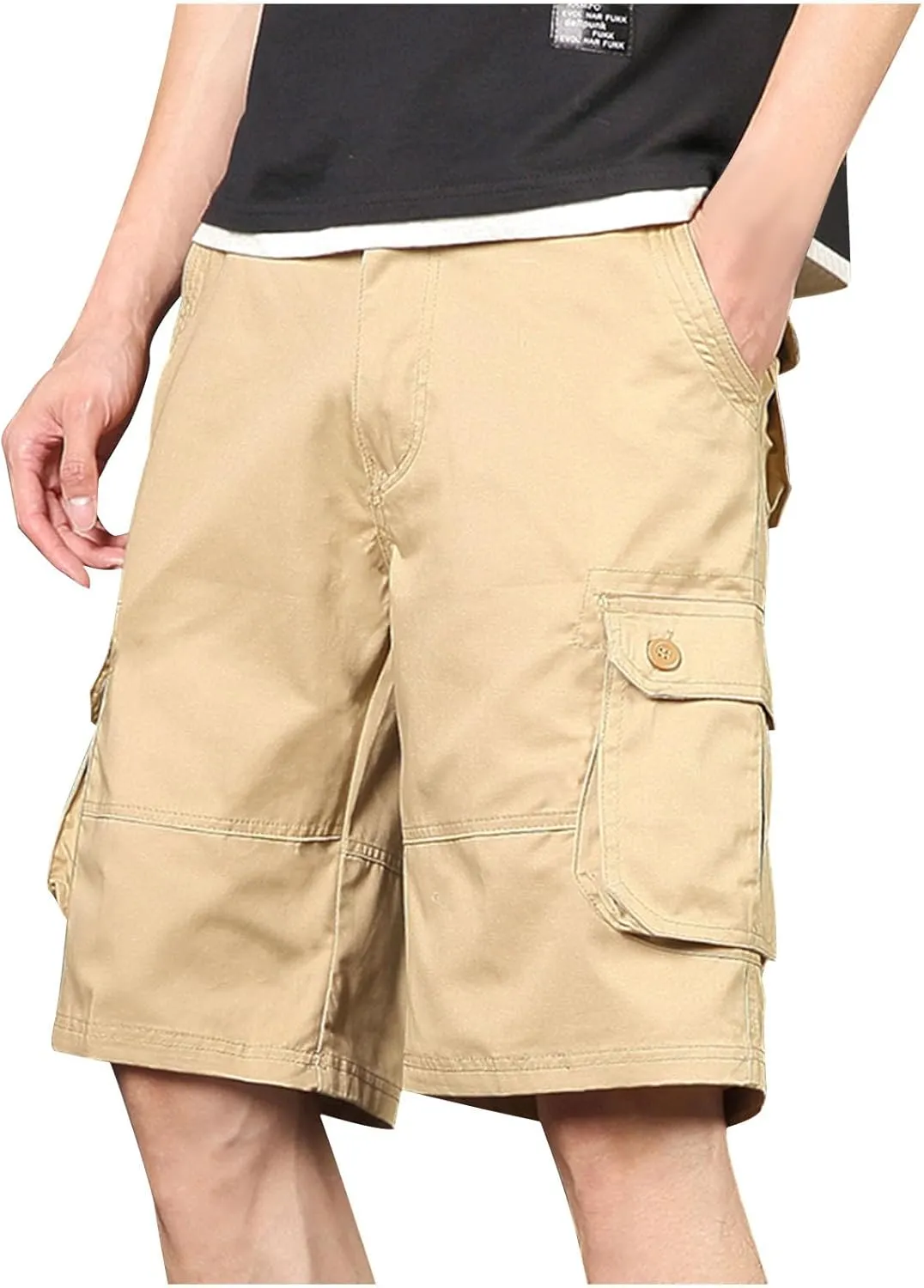 Plus Size Shorts for Men Elastic Waist Multiple Pockets Cargo Shorts Drawstring Breathable Athletic Half Short Pants