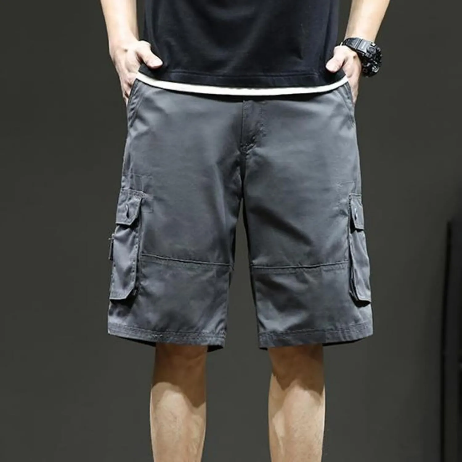 Plus Size Shorts for Men Elastic Waist Multiple Pockets Cargo Shorts Drawstring Breathable Athletic Half Short Pants