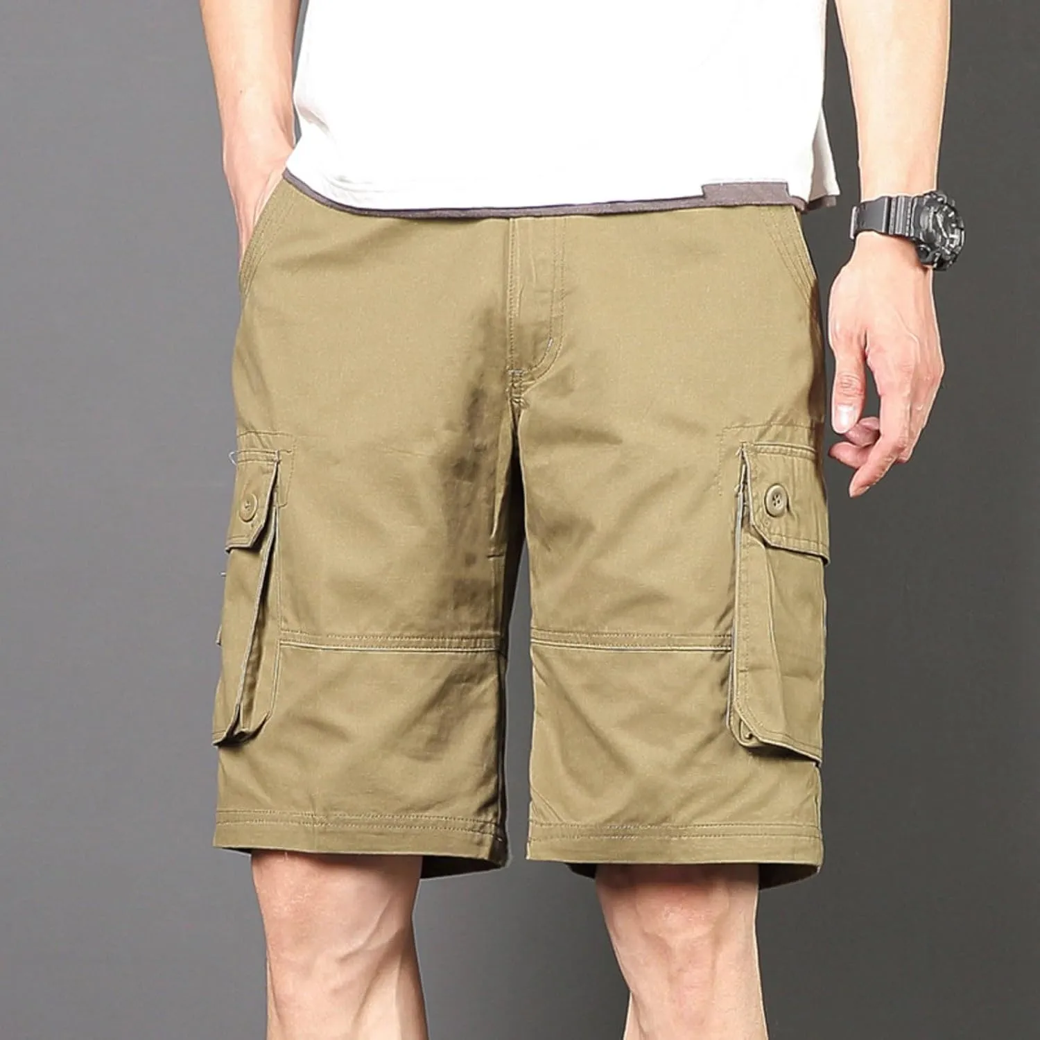 Plus Size Shorts for Men Elastic Waist Multiple Pockets Cargo Shorts Drawstring Breathable Athletic Half Short Pants