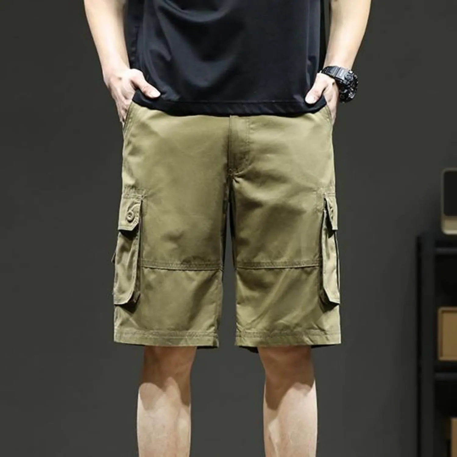 Plus Size Shorts for Men Elastic Waist Multiple Pockets Cargo Shorts Drawstring Breathable Athletic Half Short Pants