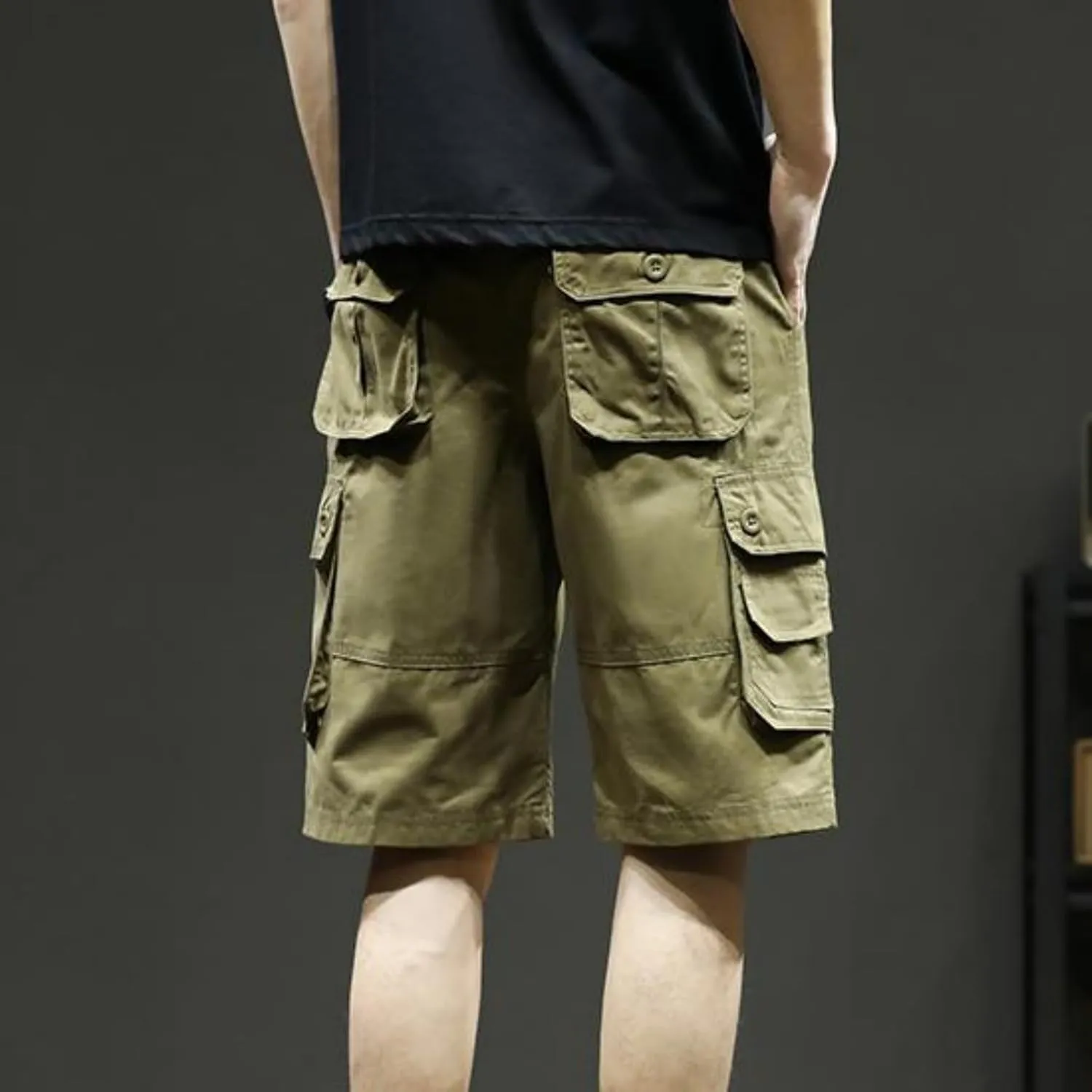 Plus Size Shorts for Men Elastic Waist Multiple Pockets Cargo Shorts Drawstring Breathable Athletic Half Short Pants