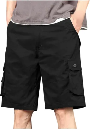 Plus Size Shorts for Men Elastic Waist Multiple Pockets Cargo Shorts Drawstring Breathable Athletic Half Short Pants