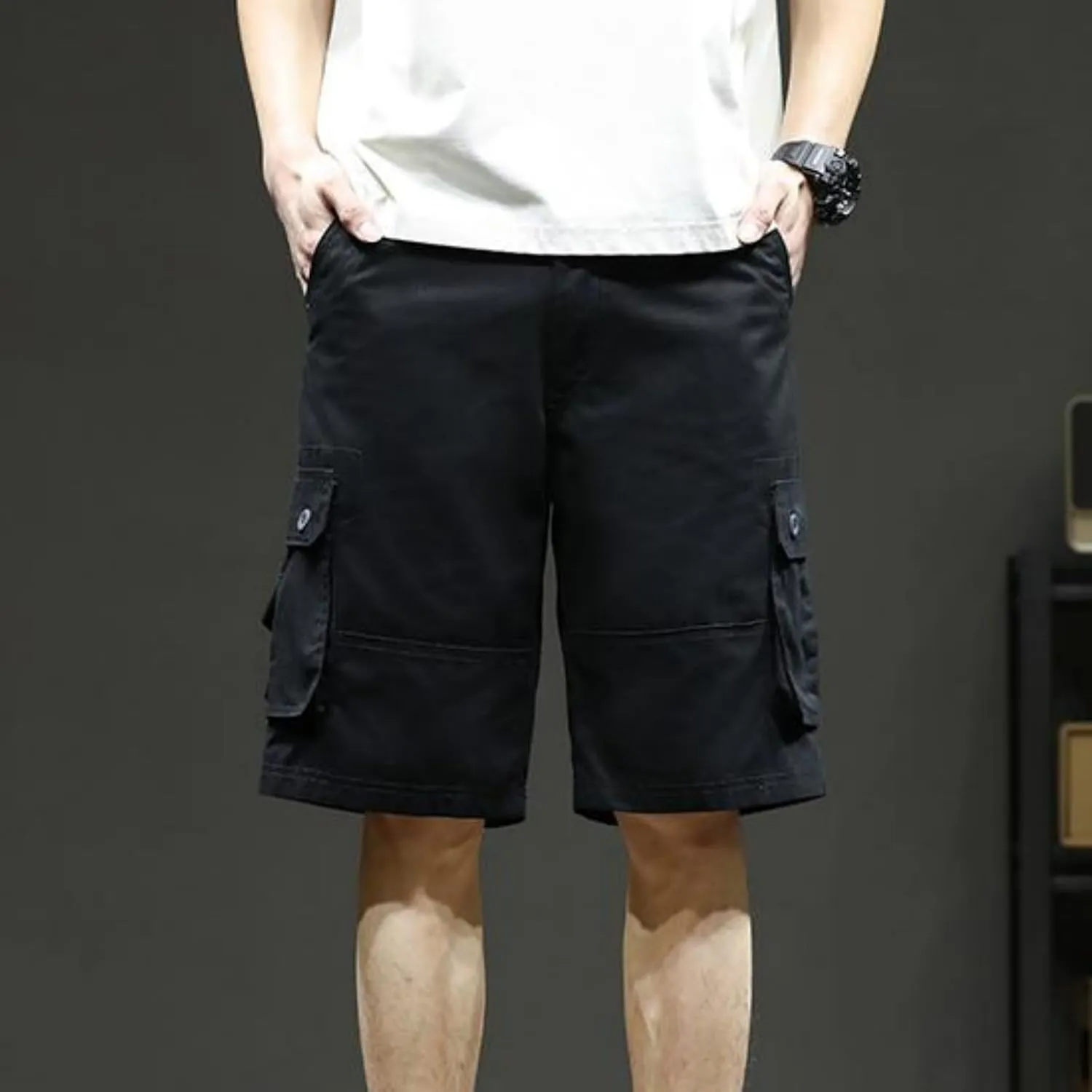 Plus Size Shorts for Men Elastic Waist Multiple Pockets Cargo Shorts Drawstring Breathable Athletic Half Short Pants