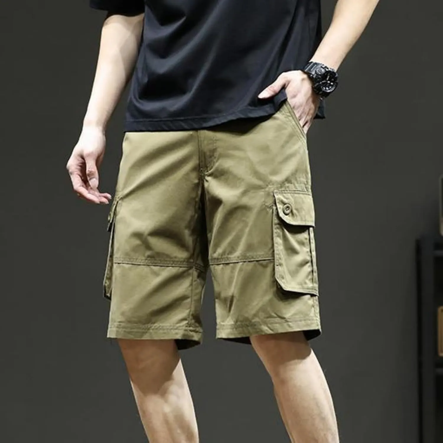 Plus Size Shorts for Men Elastic Waist Multiple Pockets Cargo Shorts Drawstring Breathable Athletic Half Short Pants