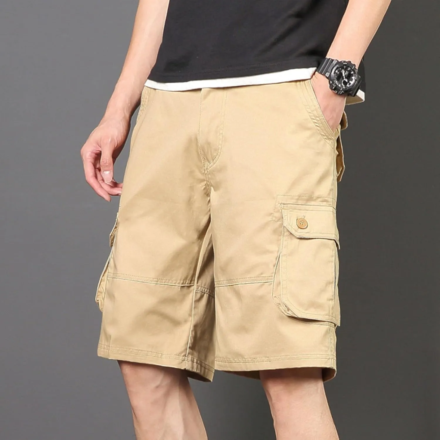 Plus Size Shorts for Men Elastic Waist Multiple Pockets Cargo Shorts Drawstring Breathable Athletic Half Short Pants