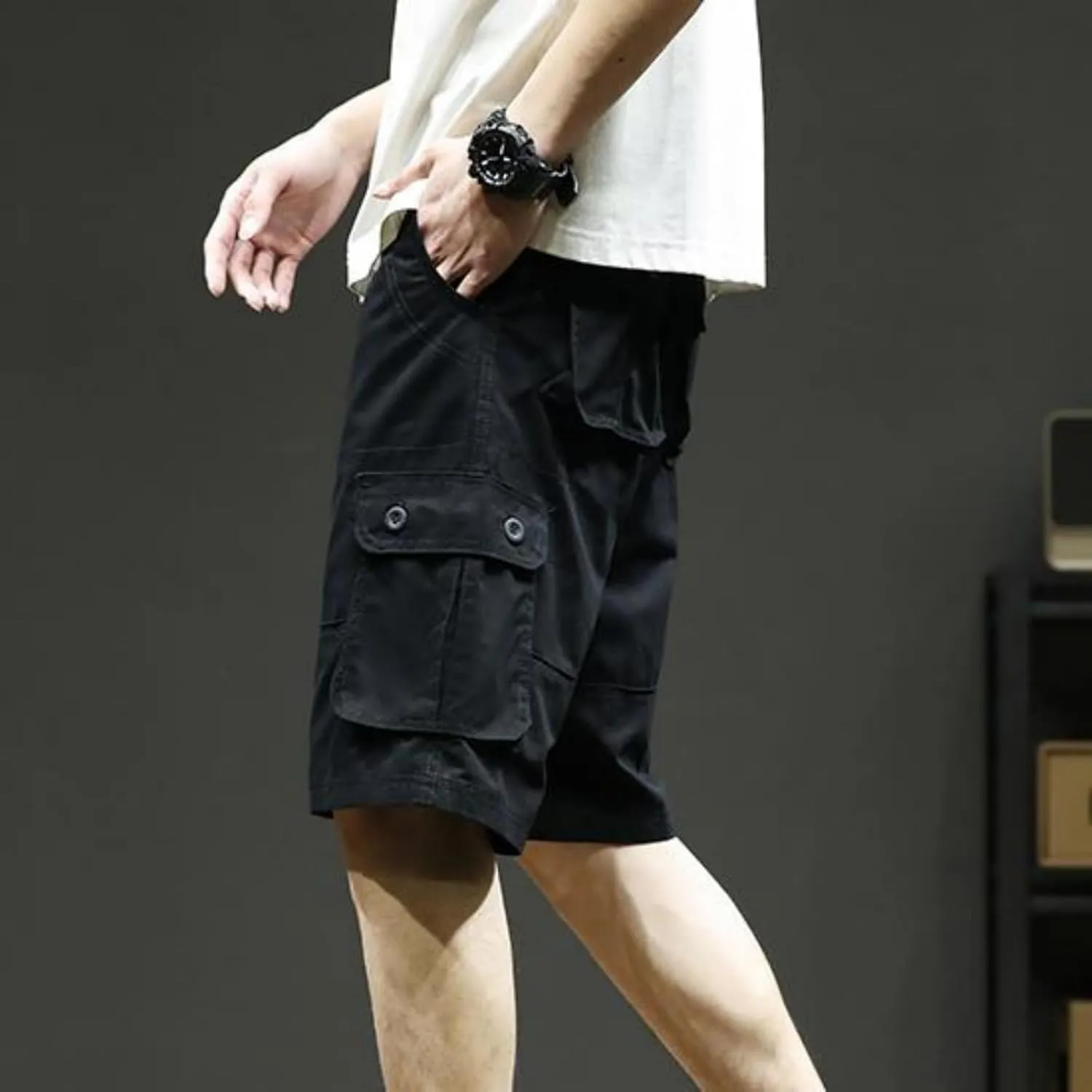 Plus Size Shorts for Men Elastic Waist Multiple Pockets Cargo Shorts Drawstring Breathable Athletic Half Short Pants