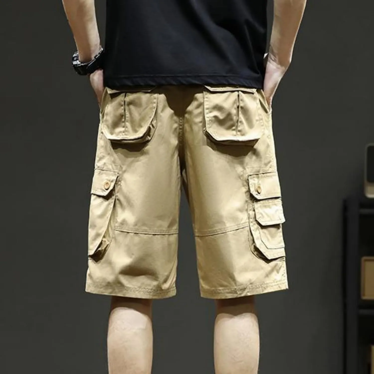 Plus Size Shorts for Men Elastic Waist Multiple Pockets Cargo Shorts Drawstring Breathable Athletic Half Short Pants