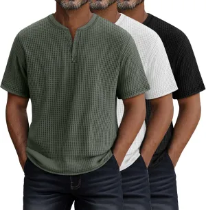 Riyiper 3 Pack Men's Waffle T Shirts Casual Knit Short Sleeve Shirts Basic Cotton Summer Solid Lightweight Tees