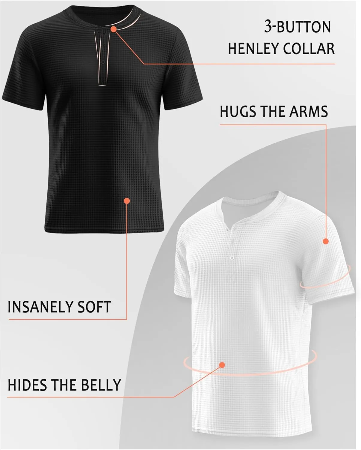 Riyiper 3 Pack Men's Waffle T Shirts Casual Knit Short Sleeve Shirts Basic Cotton Summer Solid Lightweight Tees