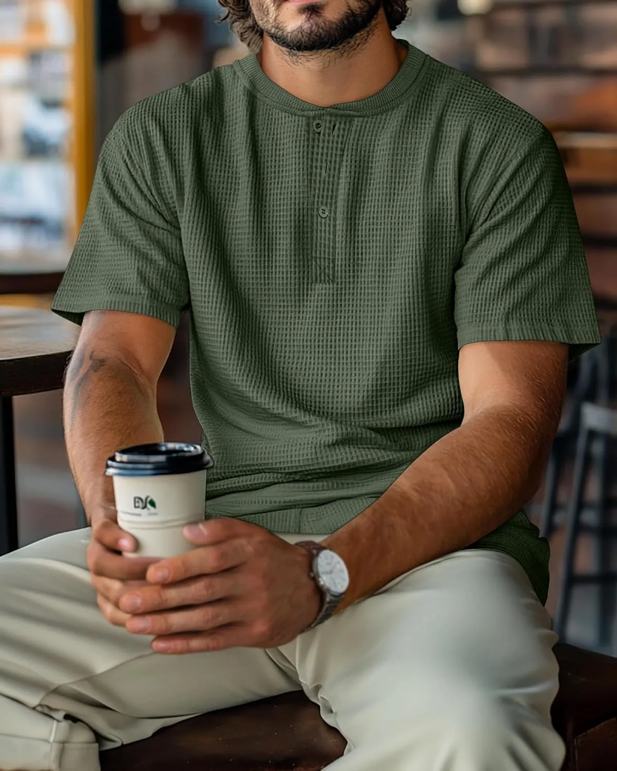 Riyiper 3 Pack Men's Waffle T Shirts Casual Knit Short Sleeve Shirts Basic Cotton Summer Solid Lightweight Tees
