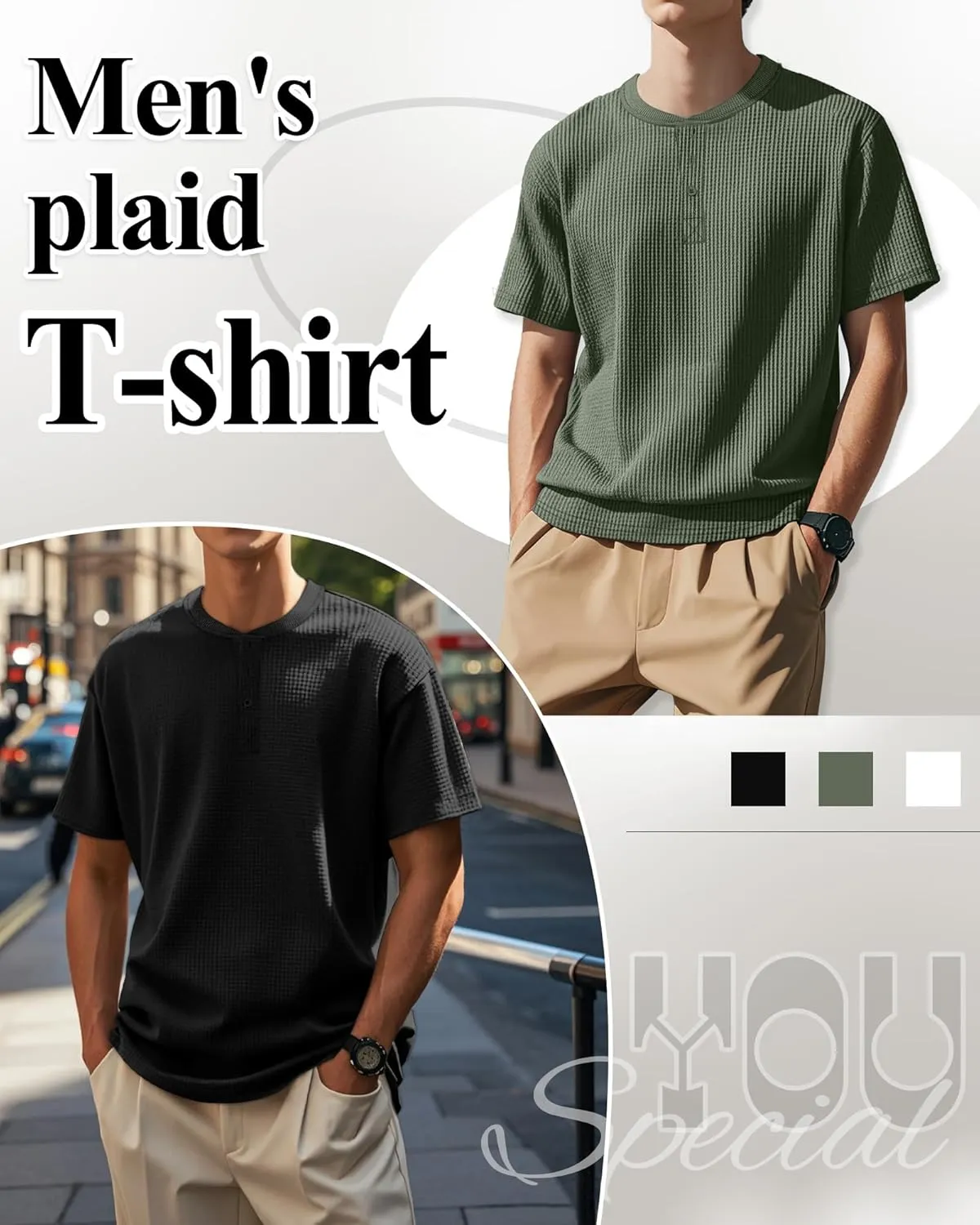 Riyiper 3 Pack Men's Waffle T Shirts Casual Knit Short Sleeve Shirts Basic Cotton Summer Solid Lightweight Tees