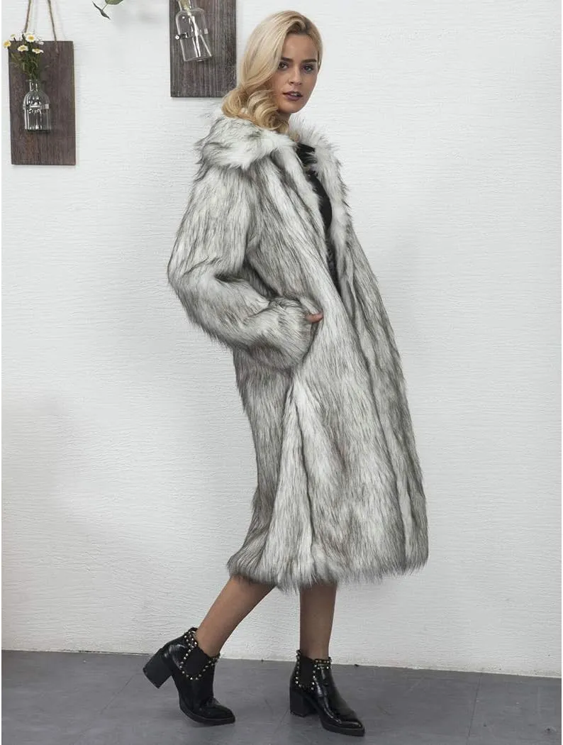 RomanticDesign Women's Long Lapel Faux fur Jacket Shaggy Coat Warm Outerwear Cardigan