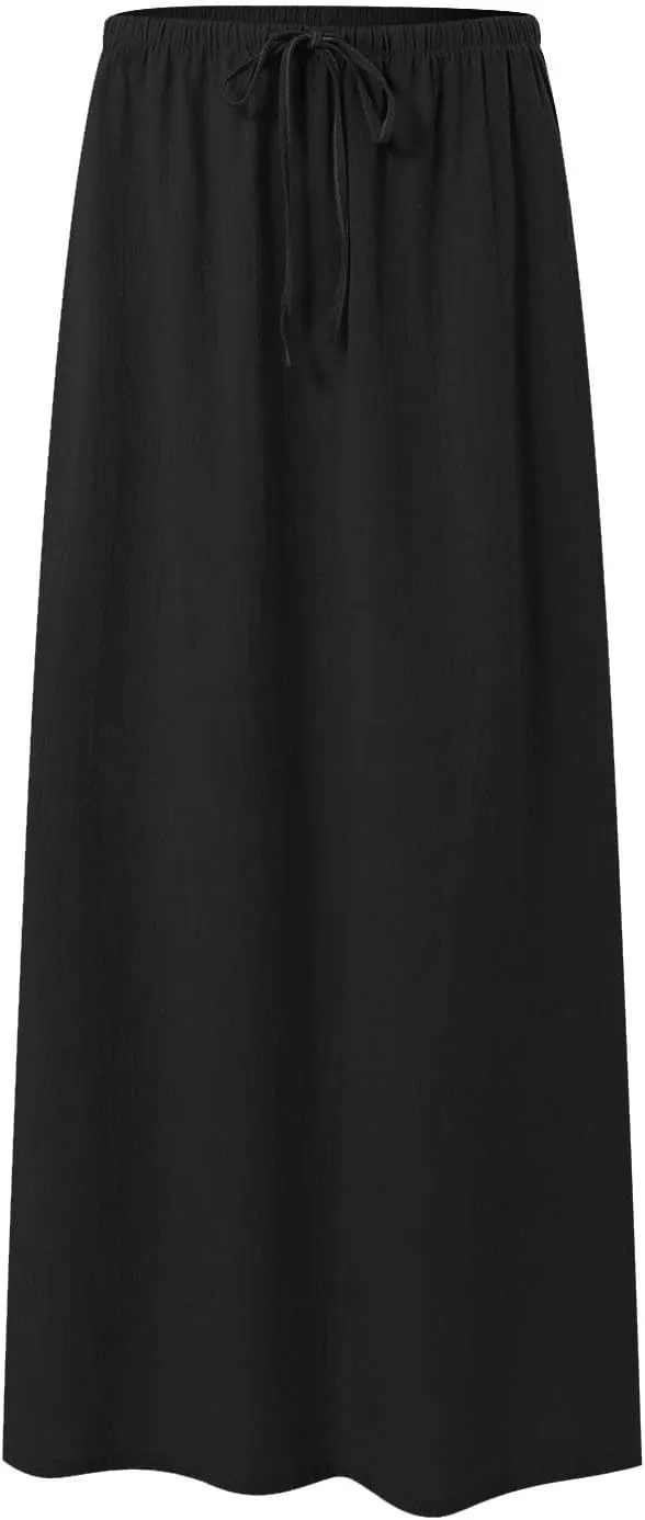 Rvidbe Linen Skirts for Women 2025 Cotton Linen Boho Maxi Skirt Spring Summer Trendy Vacation Casual Flowy Drawstring Skirts