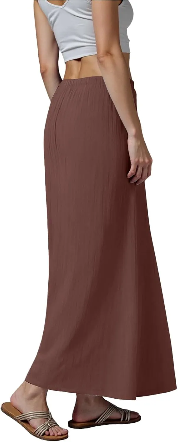Rvidbe Linen Skirts for Women 2025 Cotton Linen Boho Maxi Skirt Spring Summer Trendy Vacation Casual Flowy Drawstring Skirts