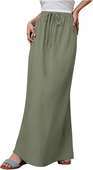Rvidbe Linen Skirts for Women 2025 Cotton Linen Boho Maxi Skirt Spring Summer Trendy Vacation Casual Flowy Drawstring Skirts