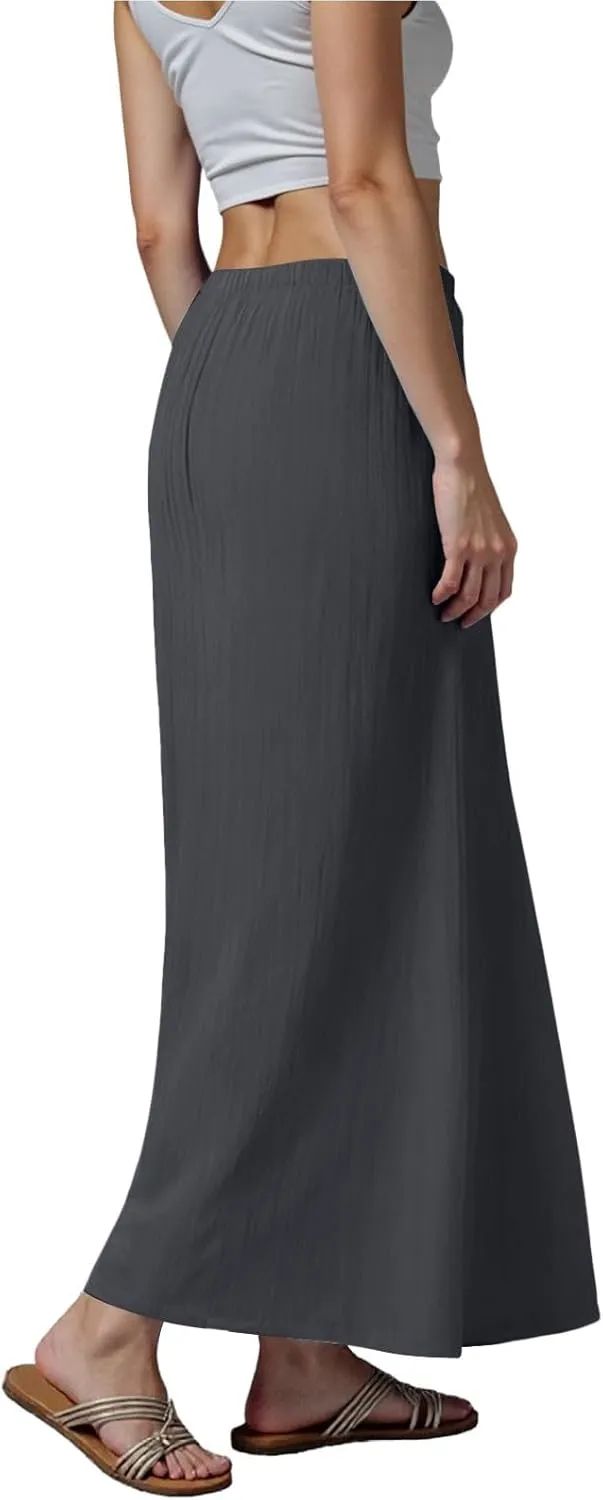 Rvidbe Linen Skirts for Women 2025 Cotton Linen Boho Maxi Skirt Spring Summer Trendy Vacation Casual Flowy Drawstring Skirts