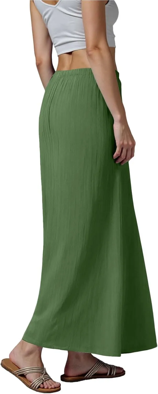 Rvidbe Linen Skirts for Women 2025 Cotton Linen Boho Maxi Skirt Spring Summer Trendy Vacation Casual Flowy Drawstring Skirts