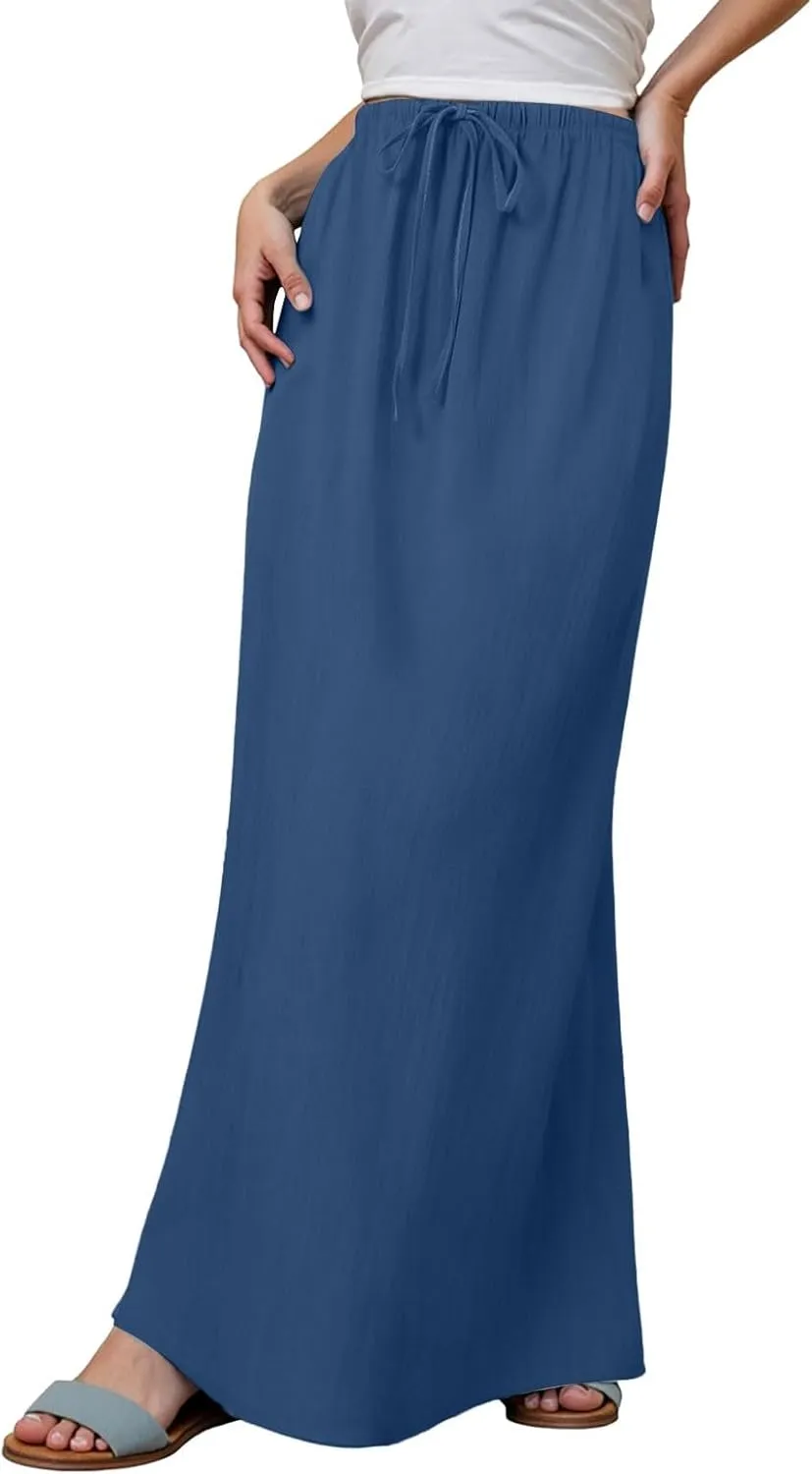 Rvidbe Linen Skirts for Women 2025 Cotton Linen Boho Maxi Skirt Spring Summer Trendy Vacation Casual Flowy Drawstring Skirts