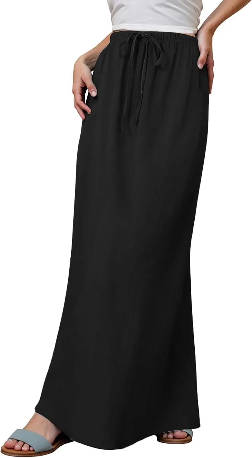 Rvidbe Linen Skirts for Women 2025 Cotton Linen Boho Maxi Skirt Spring Summer Trendy Vacation Casual Flowy Drawstring Skirts