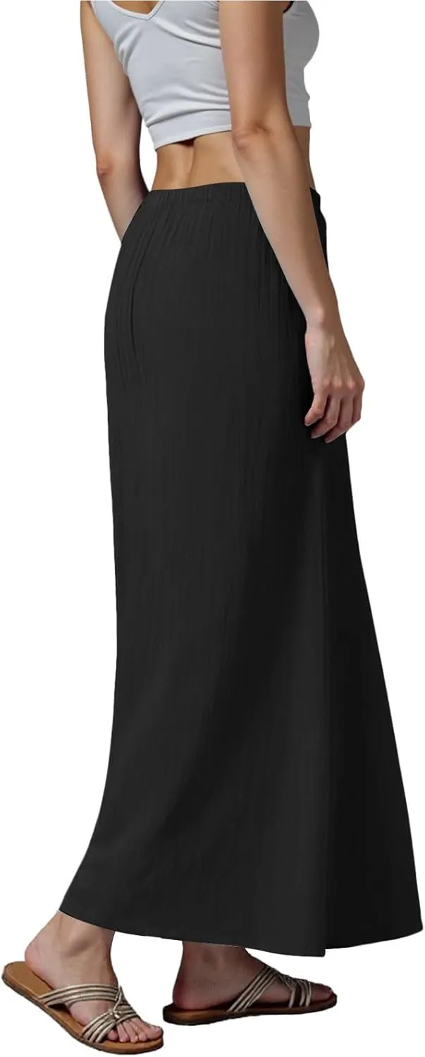 Rvidbe Linen Skirts for Women 2025 Cotton Linen Boho Maxi Skirt Spring Summer Trendy Vacation Casual Flowy Drawstring Skirts