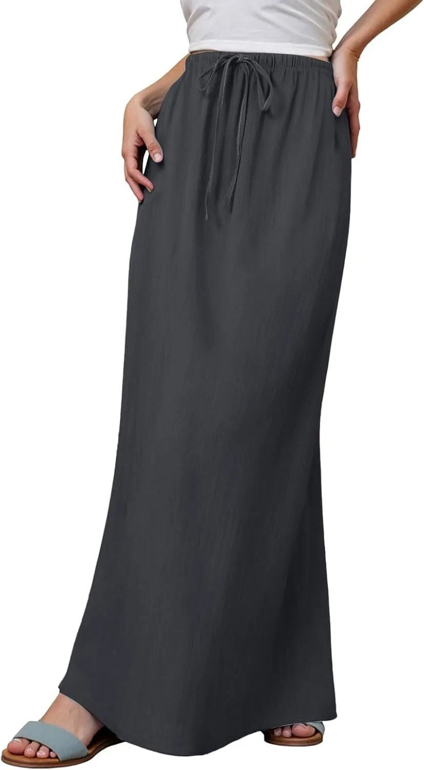 Rvidbe Linen Skirts for Women 2025 Cotton Linen Boho Maxi Skirt Spring Summer Trendy Vacation Casual Flowy Drawstring Skirts