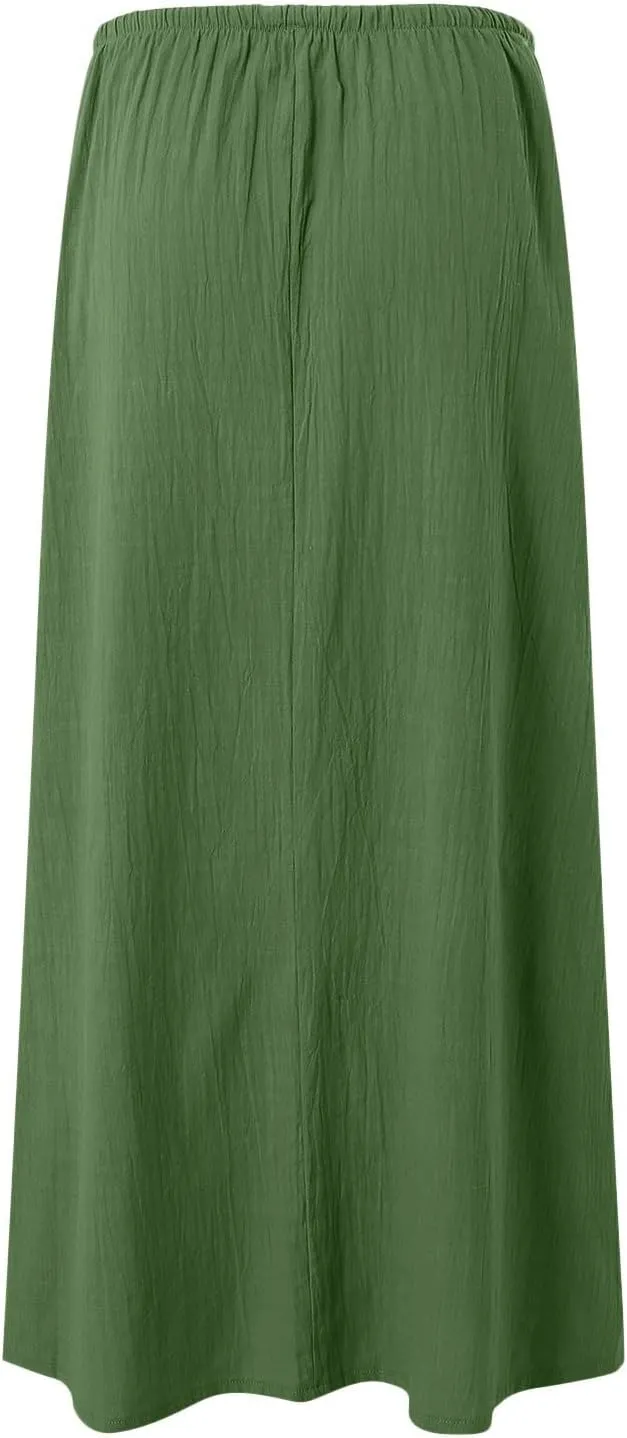 Rvidbe Linen Skirts for Women 2025 Cotton Linen Boho Maxi Skirt Spring Summer Trendy Vacation Casual Flowy Drawstring Skirts