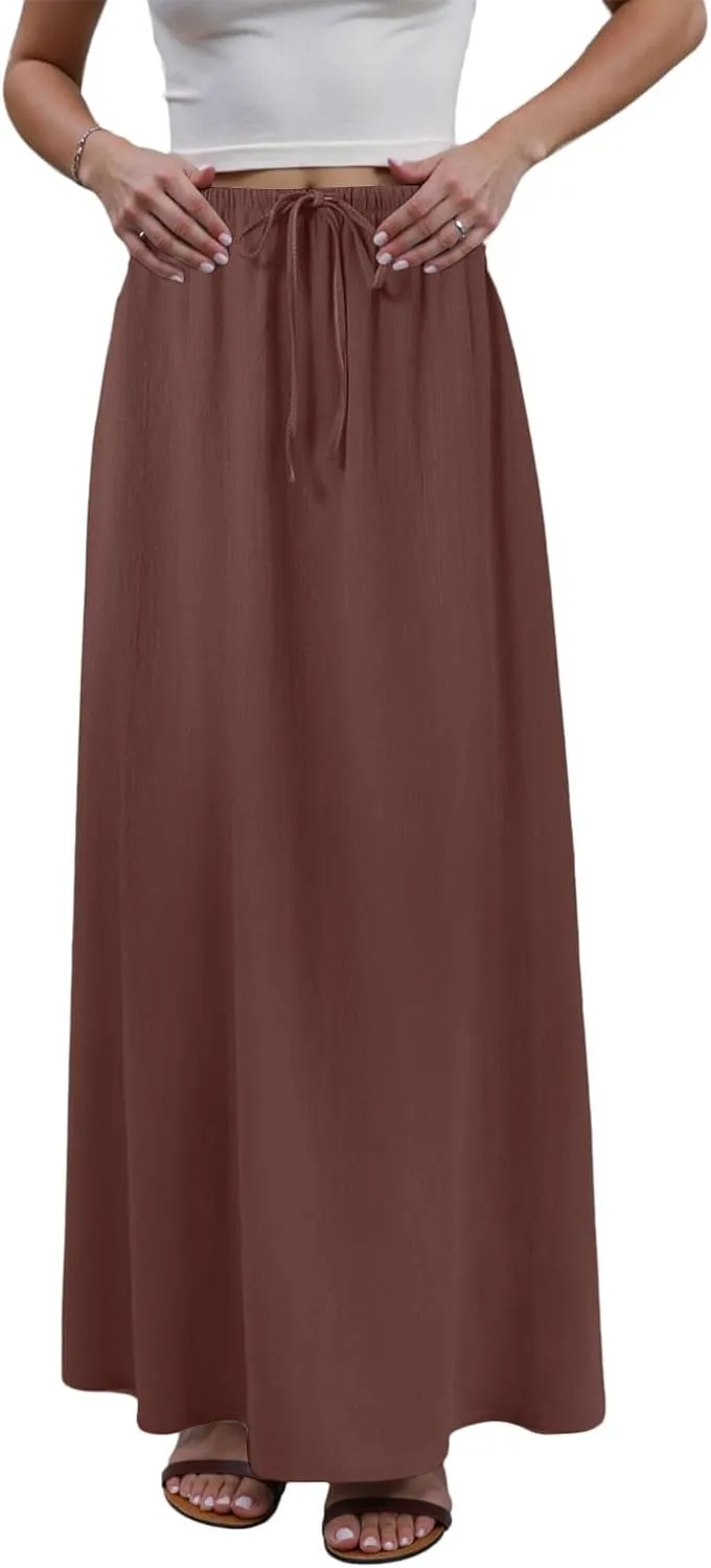 Rvidbe Linen Skirts for Women 2025 Cotton Linen Boho Maxi Skirt Spring Summer Trendy Vacation Casual Flowy Drawstring Skirts