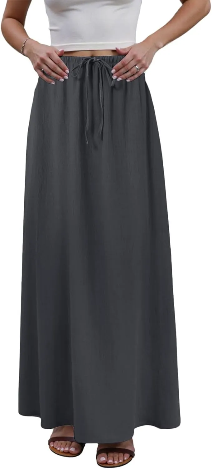 Rvidbe Linen Skirts for Women 2025 Cotton Linen Boho Maxi Skirt Spring Summer Trendy Vacation Casual Flowy Drawstring Skirts