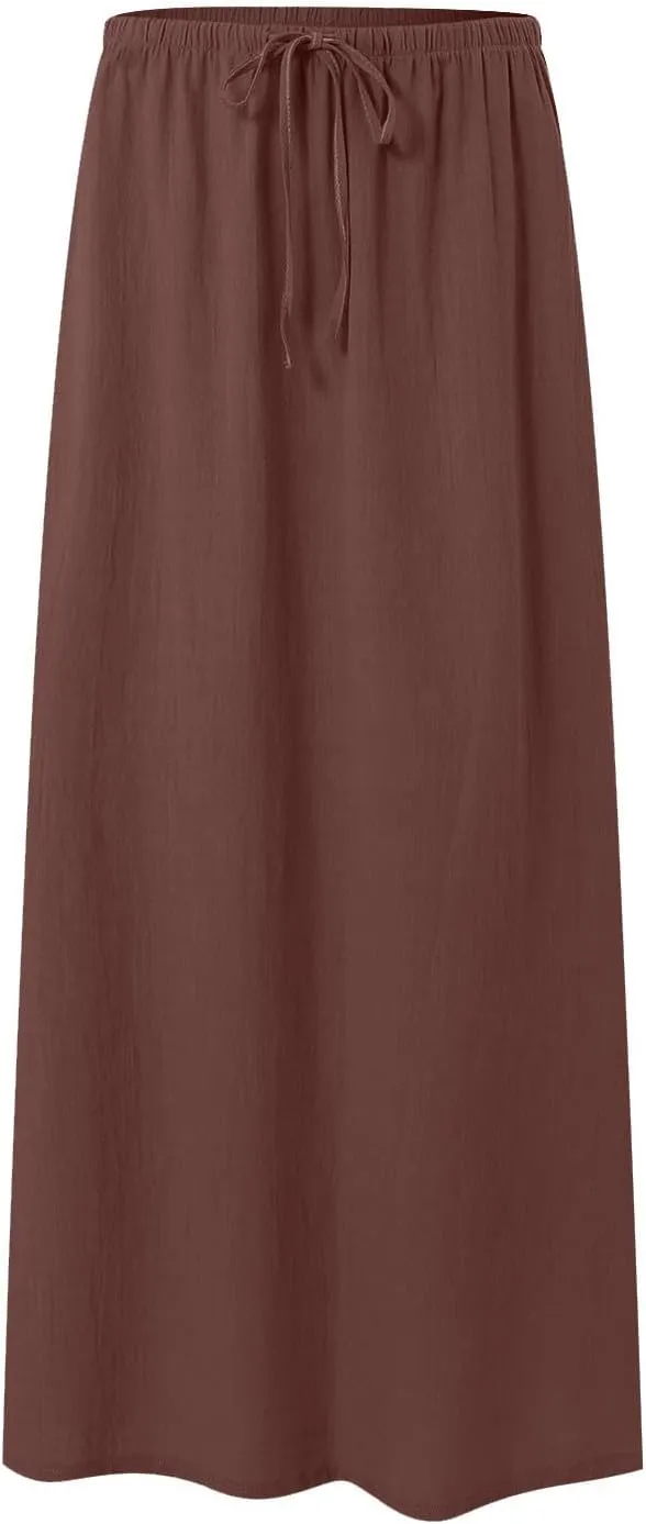 Rvidbe Linen Skirts for Women 2025 Cotton Linen Boho Maxi Skirt Spring Summer Trendy Vacation Casual Flowy Drawstring Skirts