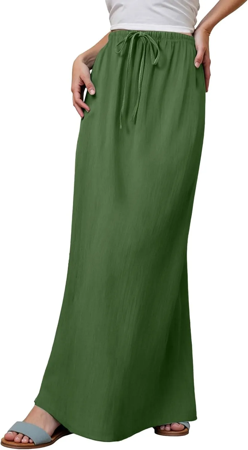 Rvidbe Linen Skirts for Women 2025 Cotton Linen Boho Maxi Skirt Spring Summer Trendy Vacation Casual Flowy Drawstring Skirts