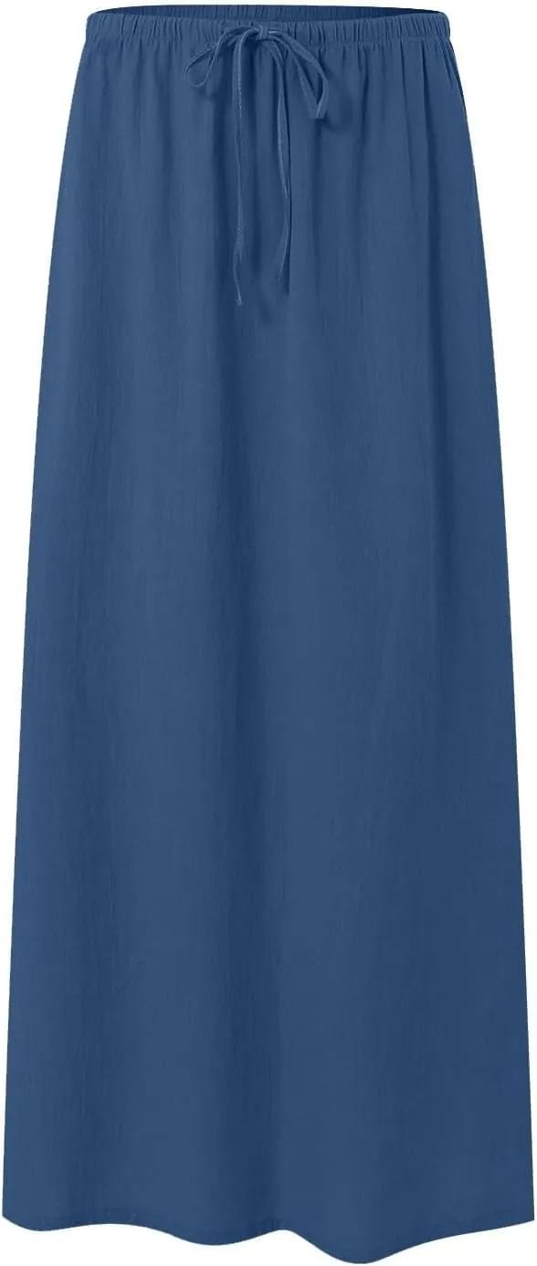 Rvidbe Linen Skirts for Women 2025 Cotton Linen Boho Maxi Skirt Spring Summer Trendy Vacation Casual Flowy Drawstring Skirts