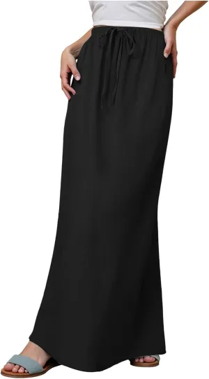 Rvidbe Linen Skirts for Women 2025 Cotton Linen Boho Maxi Skirt Spring Summer Trendy Vacation Casual Flowy Drawstring Skirts