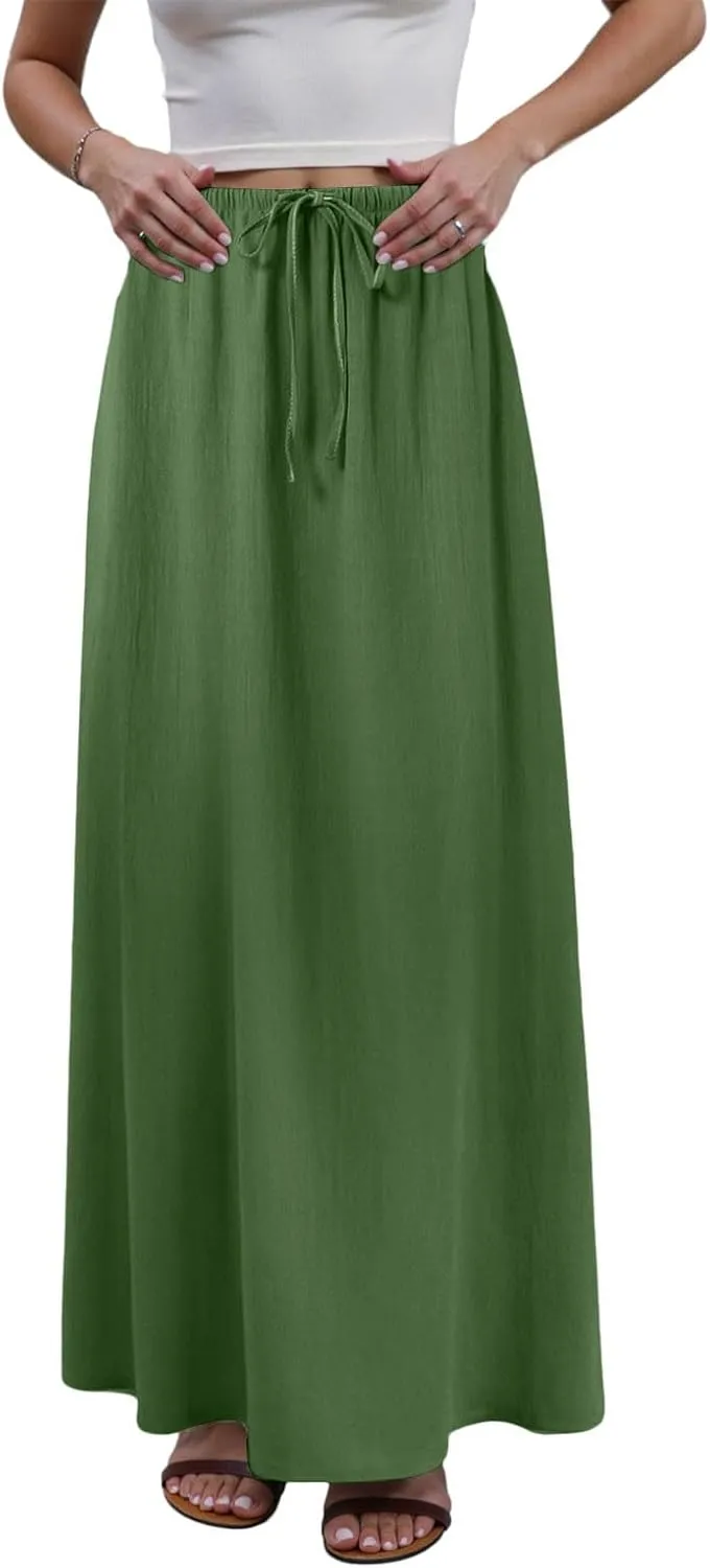 Rvidbe Linen Skirts for Women 2025 Cotton Linen Boho Maxi Skirt Spring Summer Trendy Vacation Casual Flowy Drawstring Skirts