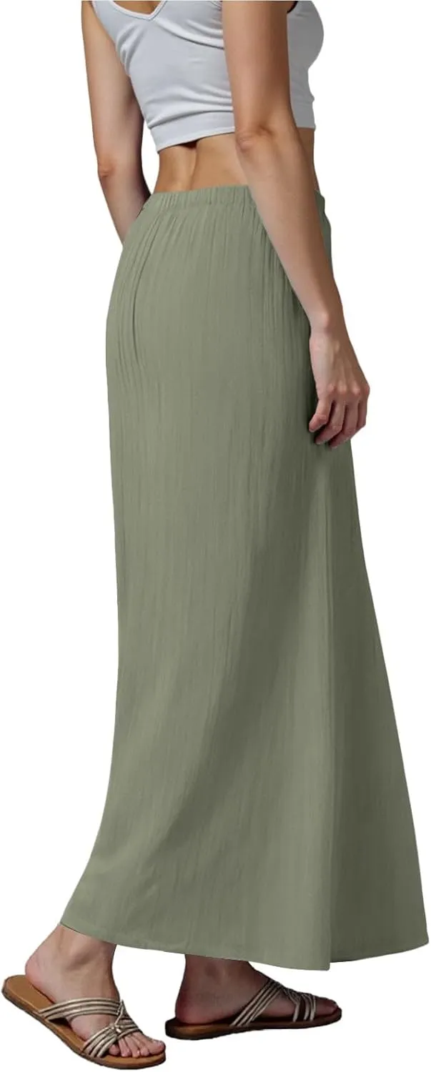 Rvidbe Linen Skirts for Women 2025 Cotton Linen Boho Maxi Skirt Spring Summer Trendy Vacation Casual Flowy Drawstring Skirts