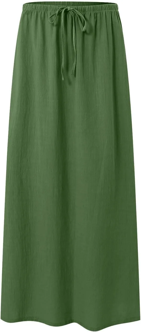 Rvidbe Linen Skirts for Women 2025 Cotton Linen Boho Maxi Skirt Spring Summer Trendy Vacation Casual Flowy Drawstring Skirts