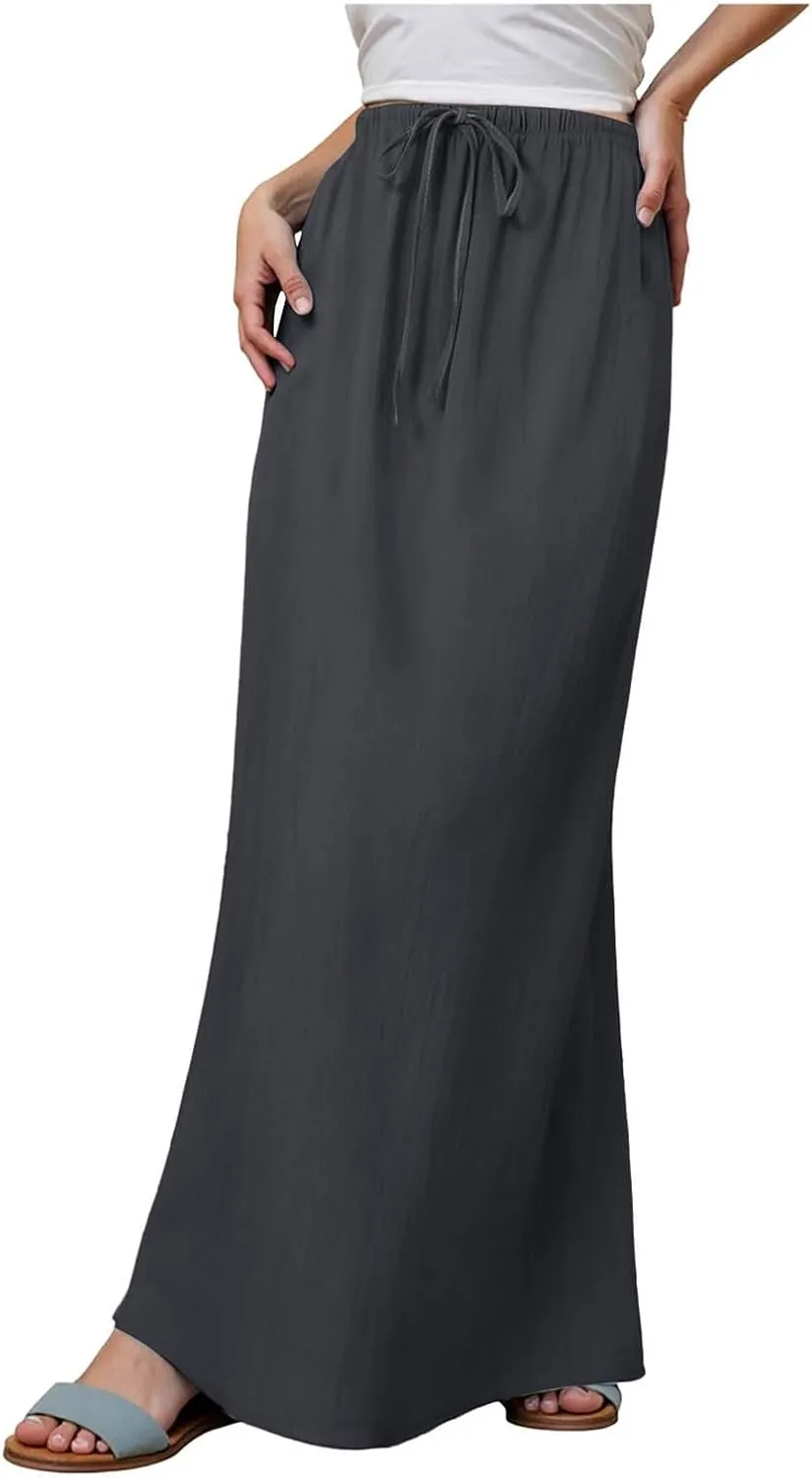 Rvidbe Linen Skirts for Women 2025 Cotton Linen Boho Maxi Skirt Spring Summer Trendy Vacation Casual Flowy Drawstring Skirts