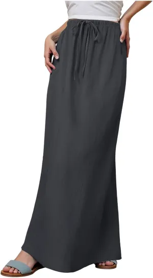 Rvidbe Linen Skirts for Women 2025 Cotton Linen Boho Maxi Skirt Spring Summer Trendy Vacation Casual Flowy Drawstring Skirts
