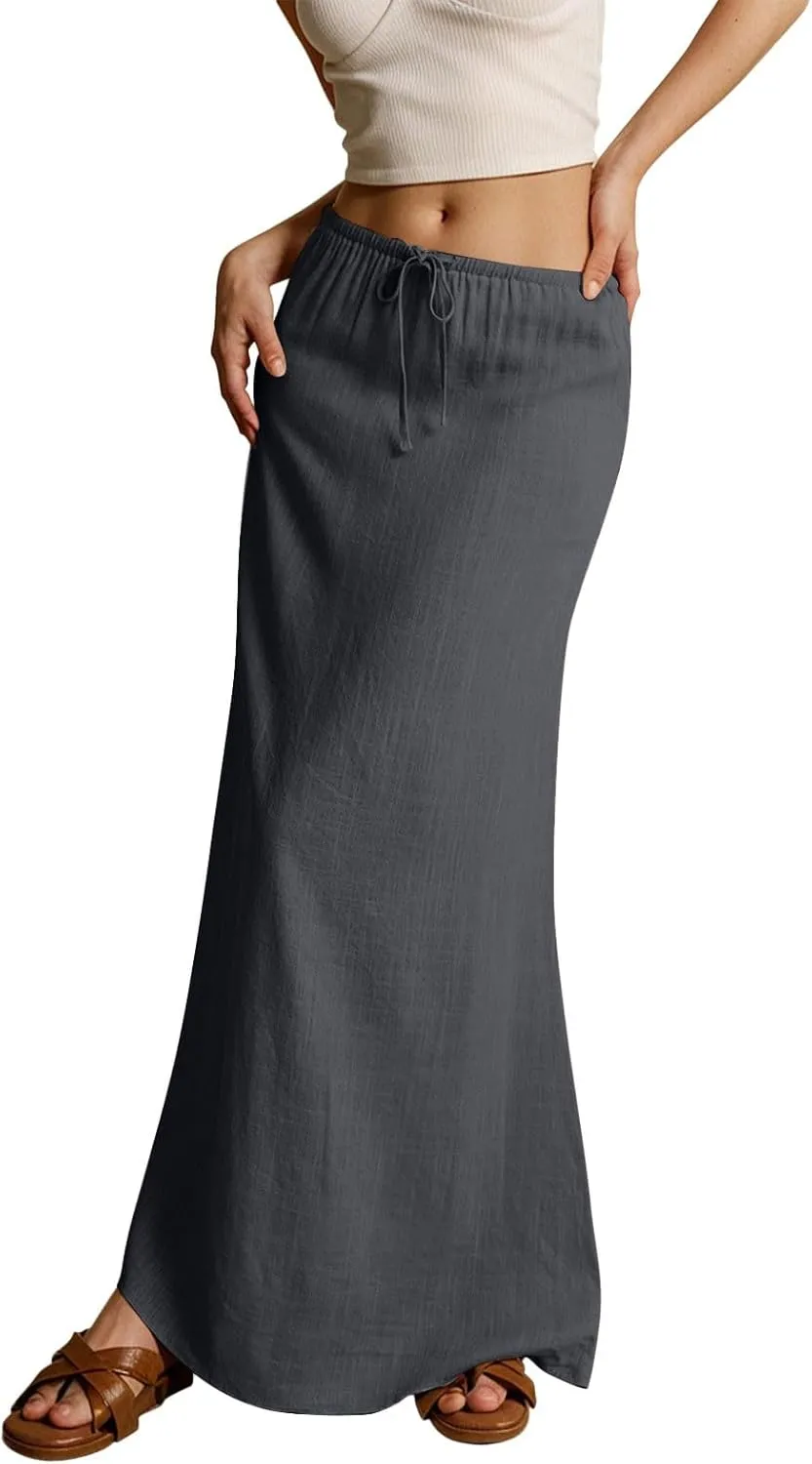 Rvidbe Linen Skirts for Women 2025 Cotton Linen Boho Maxi Skirt Spring Summer Trendy Vacation Casual Flowy Drawstring Skirts