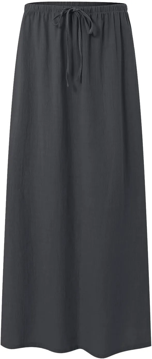 Rvidbe Linen Skirts for Women 2025 Cotton Linen Boho Maxi Skirt Spring Summer Trendy Vacation Casual Flowy Drawstring Skirts