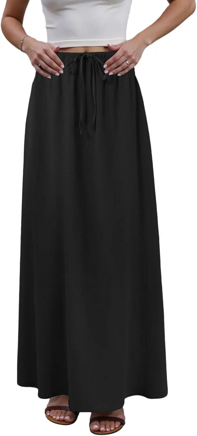 Rvidbe Linen Skirts for Women 2025 Cotton Linen Boho Maxi Skirt Spring Summer Trendy Vacation Casual Flowy Drawstring Skirts