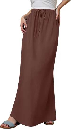 Rvidbe Linen Skirts for Women 2025 Cotton Linen Boho Maxi Skirt Spring Summer Trendy Vacation Casual Flowy Drawstring Skirts