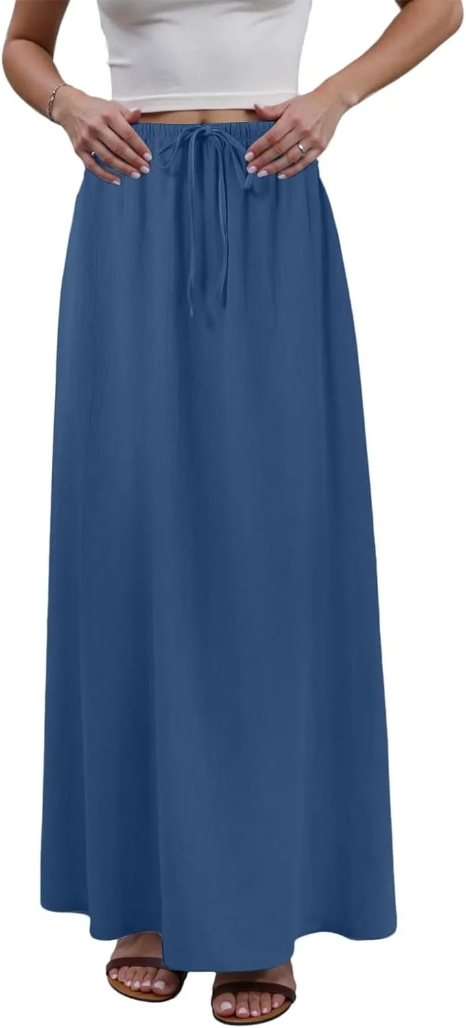 Rvidbe Linen Skirts for Women 2025 Cotton Linen Boho Maxi Skirt Spring Summer Trendy Vacation Casual Flowy Drawstring Skirts