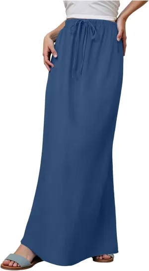 Rvidbe Linen Skirts for Women 2025 Cotton Linen Boho Maxi Skirt Spring Summer Trendy Vacation Casual Flowy Drawstring Skirts