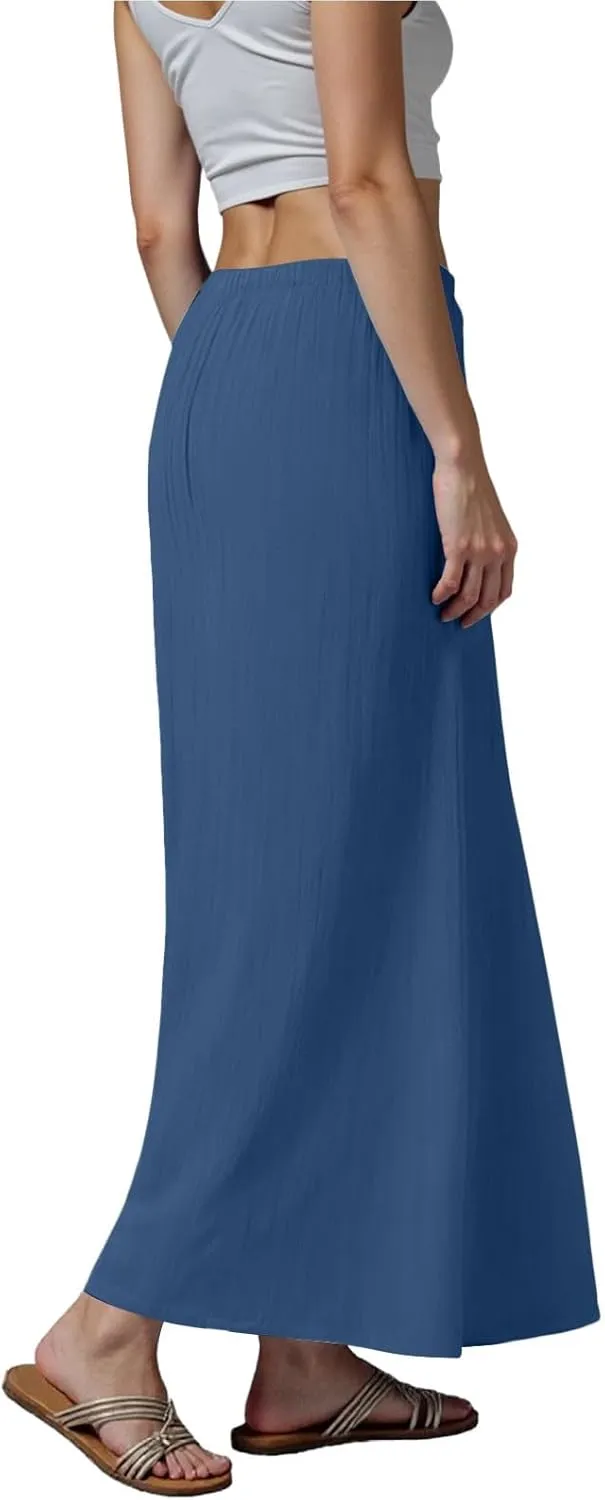 Rvidbe Linen Skirts for Women 2025 Cotton Linen Boho Maxi Skirt Spring Summer Trendy Vacation Casual Flowy Drawstring Skirts