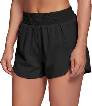 SHAOBGE Women's Athletic Running Long Shorts with Liner High Waist Quick Dry Gym Workout Sports Shorts with Zipper Pockets