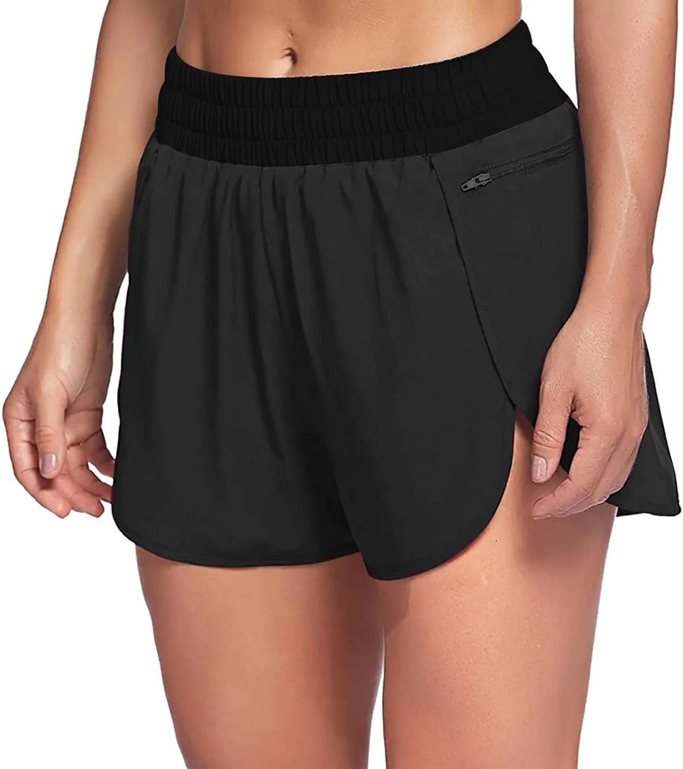 SHAOBGE Women's Athletic Running Long Shorts with Liner High Waist Quick Dry Gym Workout Sports Shorts with Zipper Pockets