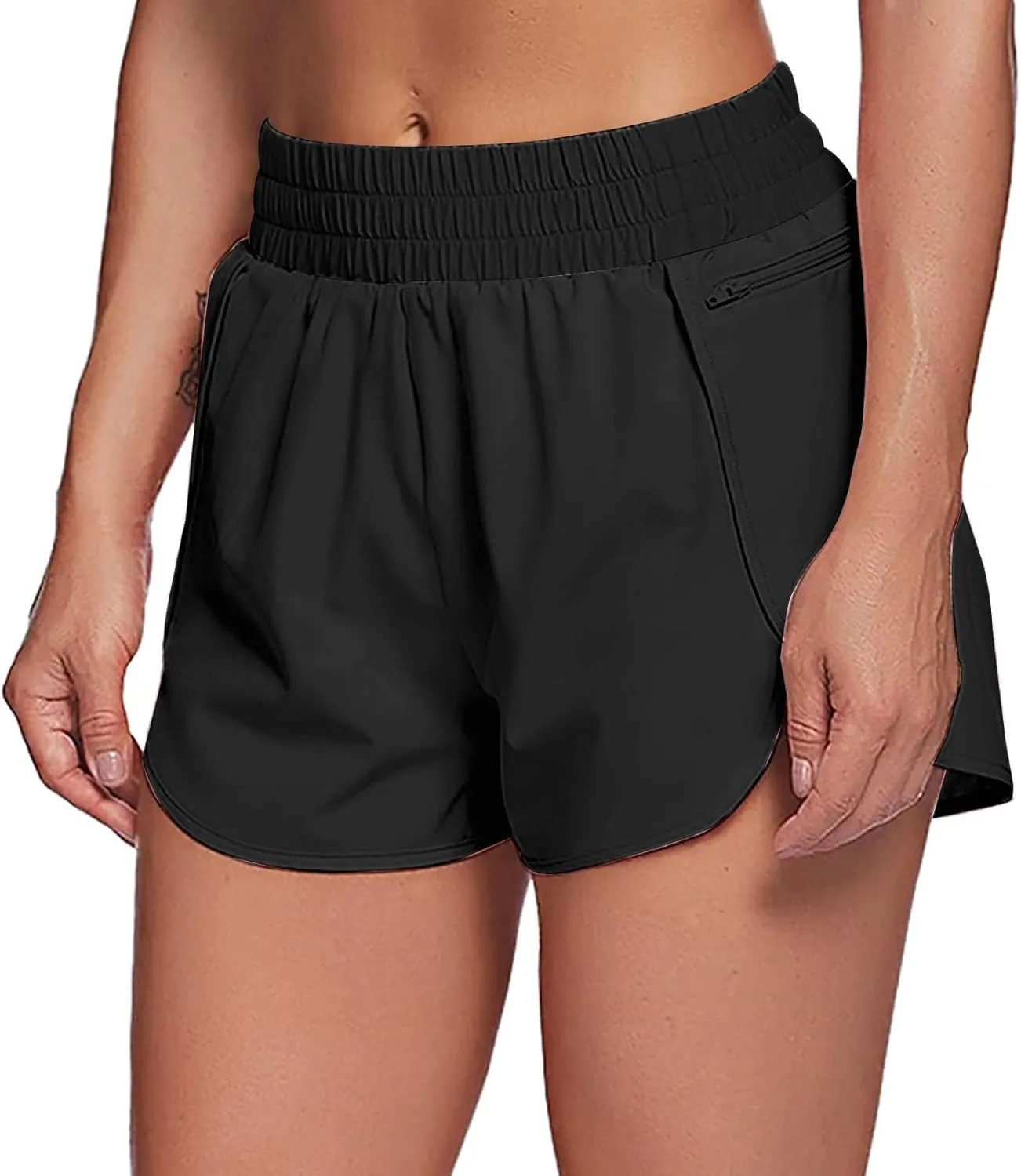 SHAOBGE Women's Athletic Running Long Shorts with Liner High Waist Quick Dry Gym Workout Sports Shorts with Zipper Pockets