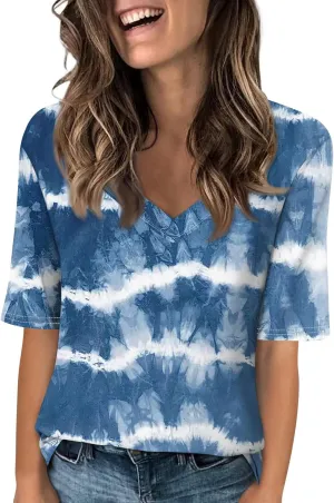Shirts for Women Summer Spring Tops Short Sleeve V Neck T Shirts Basic Casual Blouses Clothes 2025 Trendy